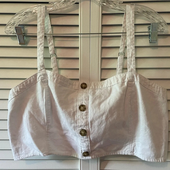 Abercrombie & Fitch Cropped Smocked Button White Cami Adjustable Size XL - Picture 1 of 13